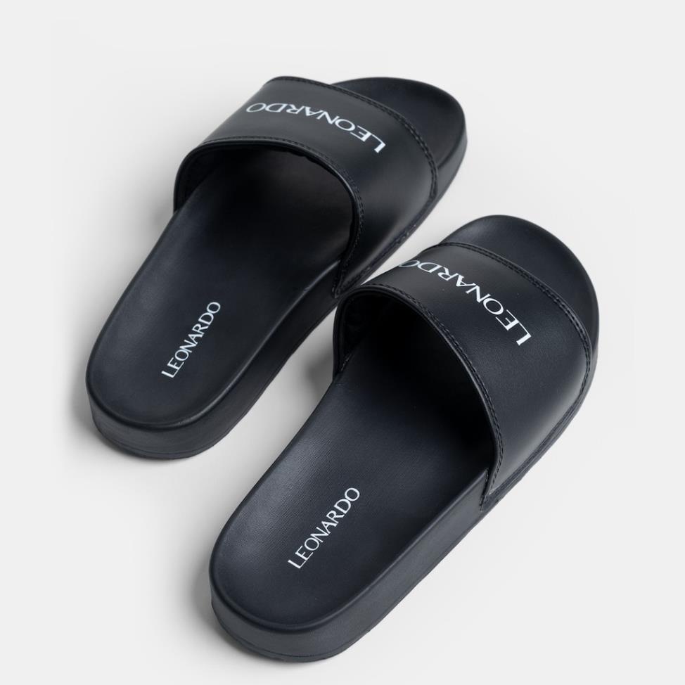 Dép nam nữ quai ngang đế cao su Leo Black Slides thương hiệu Leonardo MC