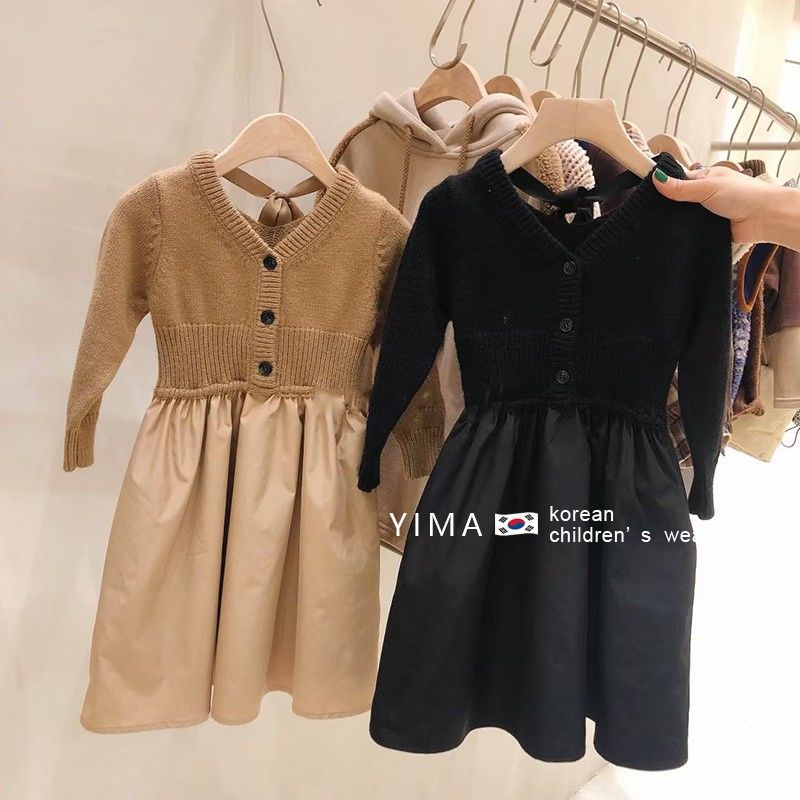 Đầm dệt kim tay dài thời trang mùa thu Hàn Quốc cho bé gái 16 tuổi