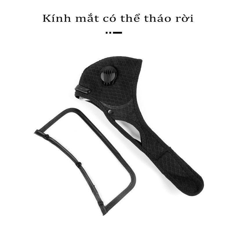 Khẩu trang vải Nano kháng khuẩn có 2 van thở kèm kính bảo hộ che mặt tháo lắp đa năng [CEC Store]