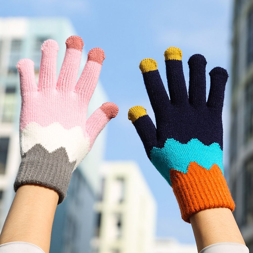 Găng Tay Lái Xe Vải Len Mềm Dày Co Giãn Thoáng Khí Màu Tương Phản Có Thể Dùng Màn Hình Cảm Ứng Cho Nữ