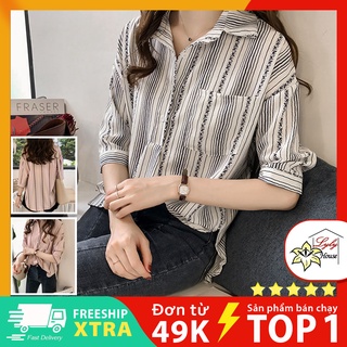 Áo sơ mi nữ công sở đẹp tay lửng họa tiết sọc form rộng có size 45 - 95kg