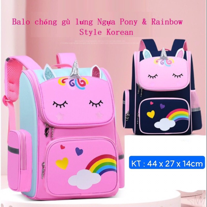 Balo dáng hộp Ngựa Ponny CHỐNG GÙ LƯNG- SIÊU NHẸ, dành cho bé
