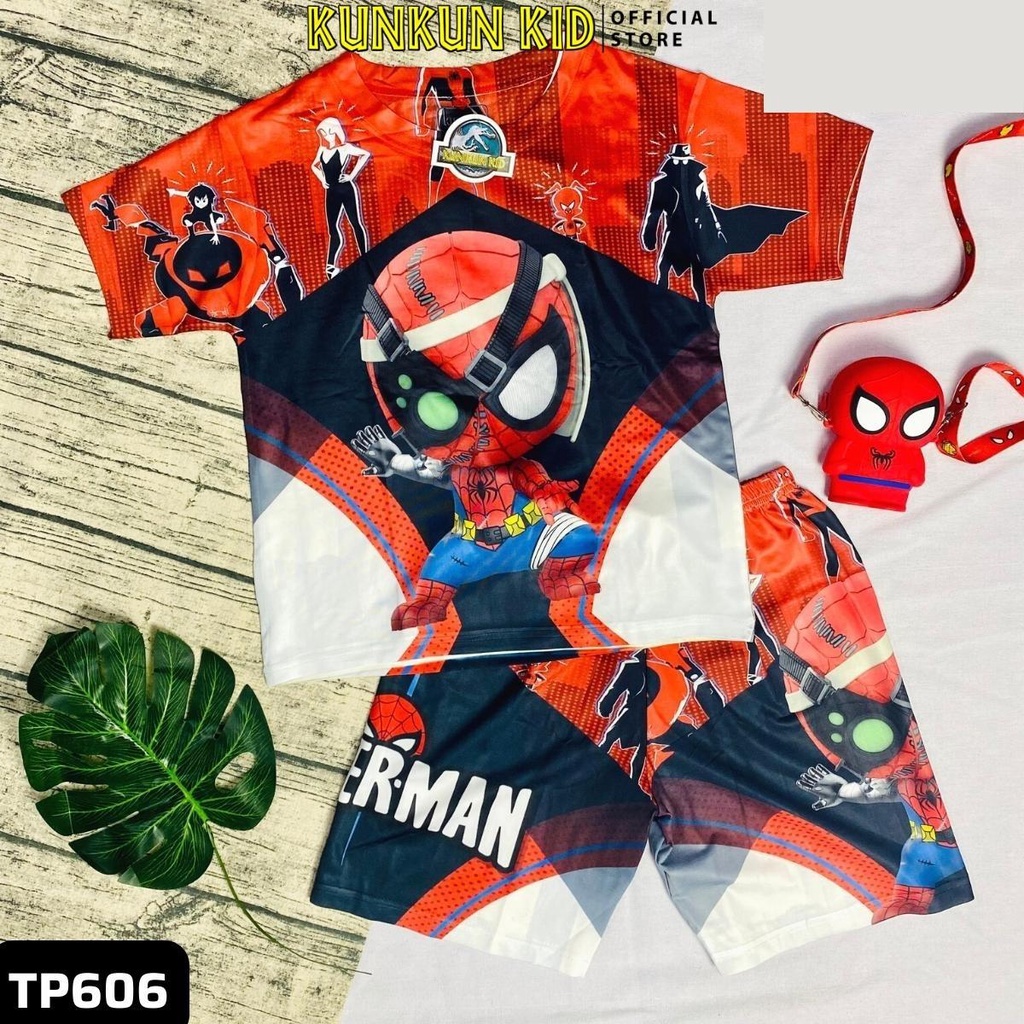 Quần áo bé trai Kunkun Kid TP606 thun lạnh in 3d hình người nhện spiderman