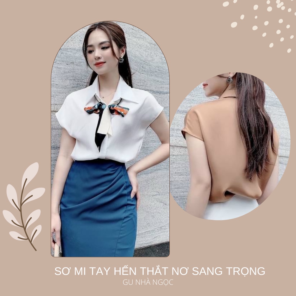 NA20 Áo sơ mi công sở tay hến thắt nơ sành điệu.