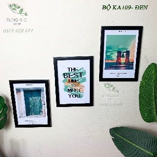 Khung tranh treo tường trang trí  bộ 3 khung kèm ảnh i hình cỡ 21x30, ảnh thật.