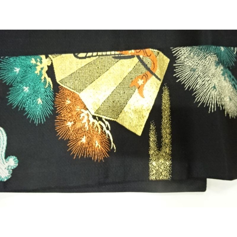 Trang phục truyền thống Nhật Bản/ Dây thắt lưng Nagoya Obi/Hoa văn cây tùng, xe kéo và quạt