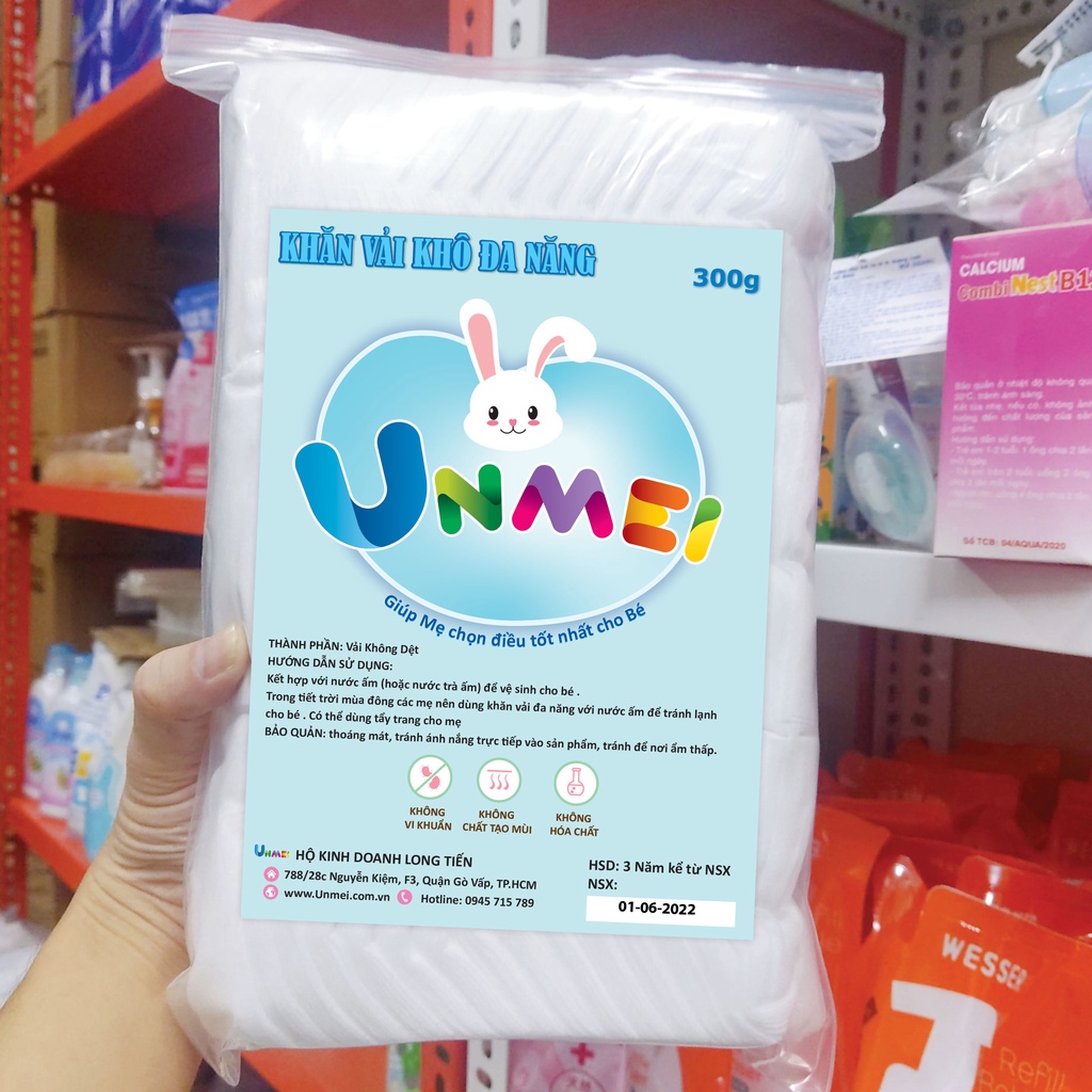 Khăn Vải Khô Unmei 300gr Vải Không Dệt, Không Mùi, Đồ dùng vệ sinh, lau chùi cho Bé Thương Hiệu Unmei