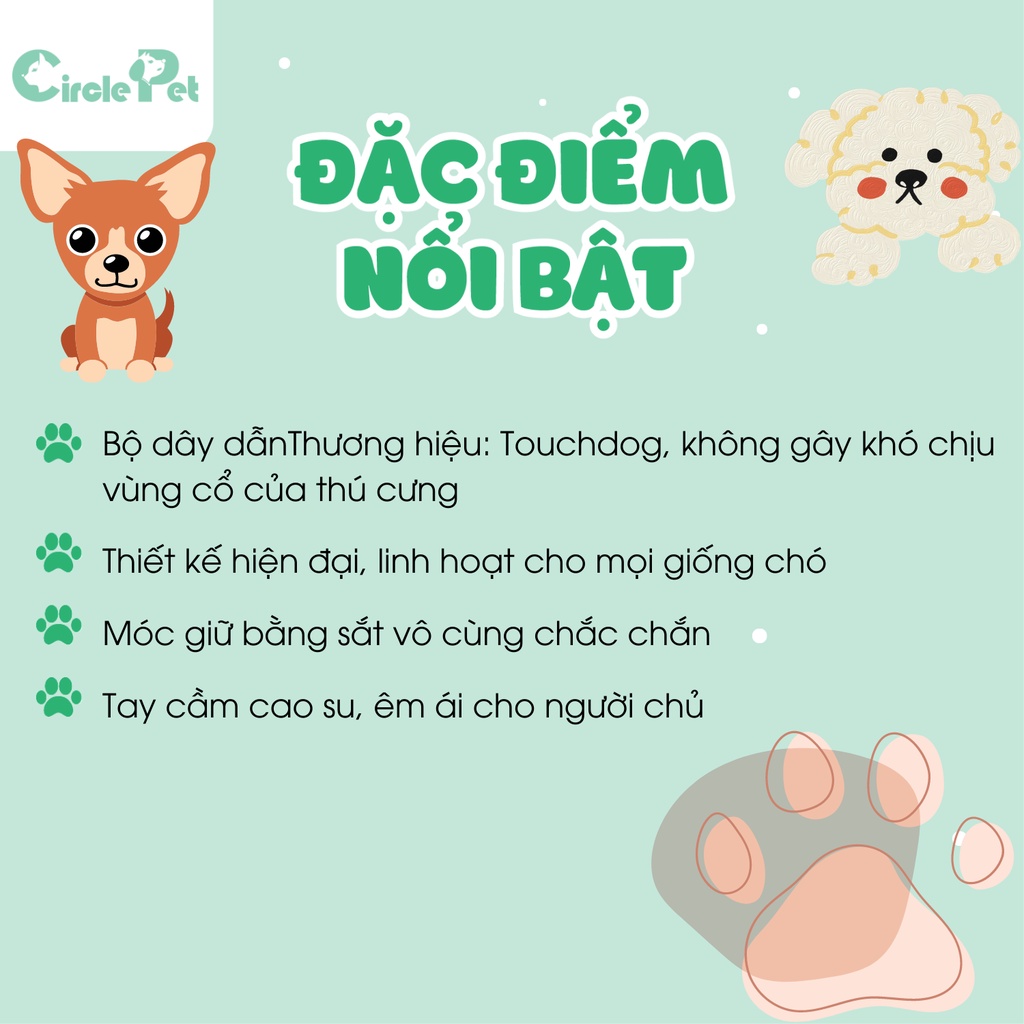 Bộ Dây Dẫn Vòng Yếm Cho Thú Cưng Touchdog Bền Chắc Điều Chỉnh Nhiều Kích Cỡ Nhiều Màu 15mm - Circle Pet