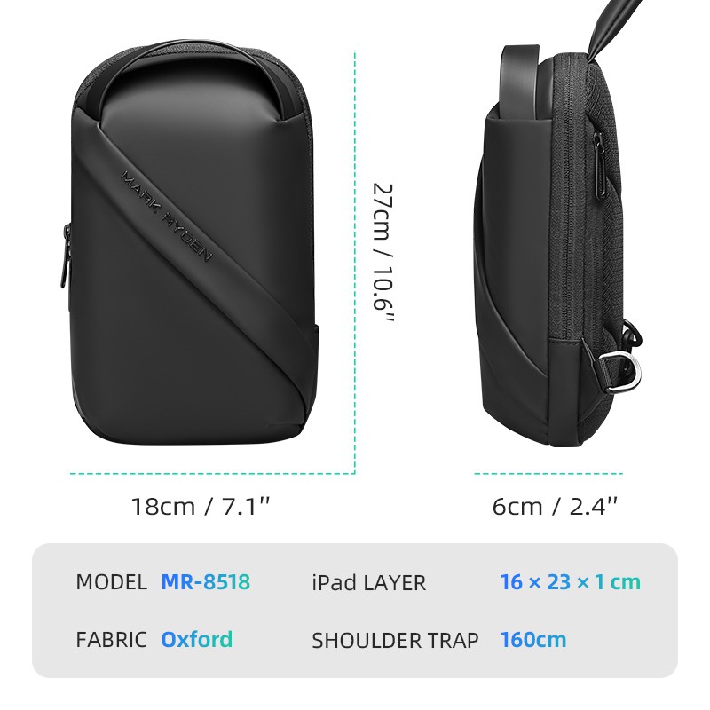 MARK RYDEN Túi Đeo Chéo Trước Ngực Khóa Kéo YKK Chống Thấm Nước Thời Trang Cho Nam
