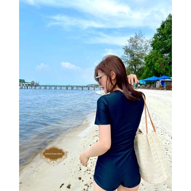 {Ảnh khách+Ảnh thật} Áo tắm khóa kéo tay ngắn đùi