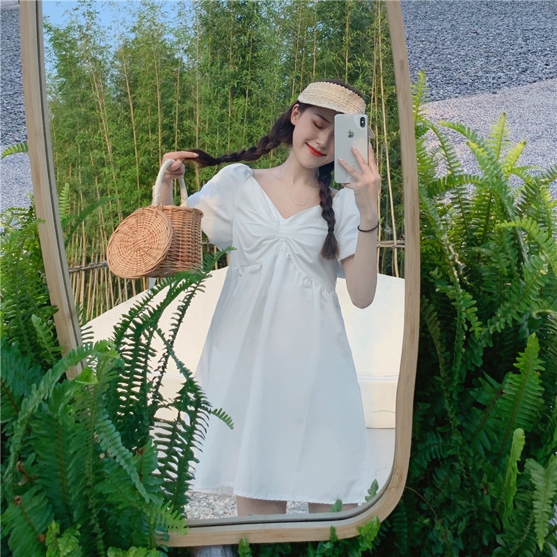 Váy midi màu trơn kiểu dáng thời trang mùa hè phong cách Hàn Quốc