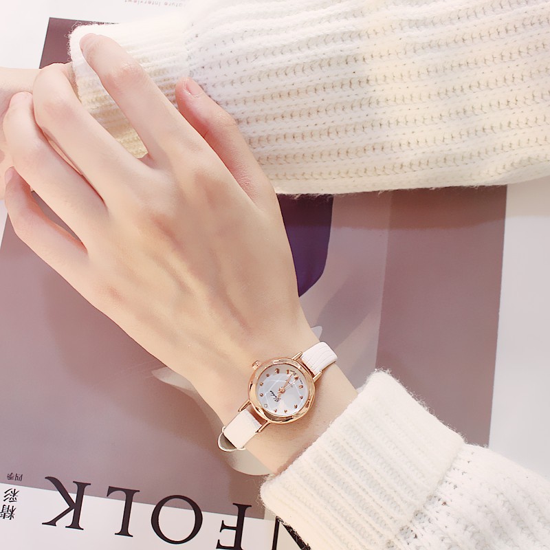 Đồng hồ nữ Yuhao2 dây da cao cấp mặt tròn đa giác Bán lẻ giá sỉ