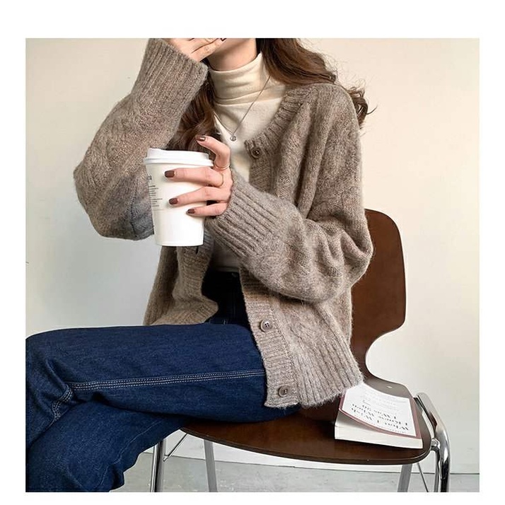 Áo Sweater Dệt Kim Phối Nút Phong Cách Retro Cho Nữ