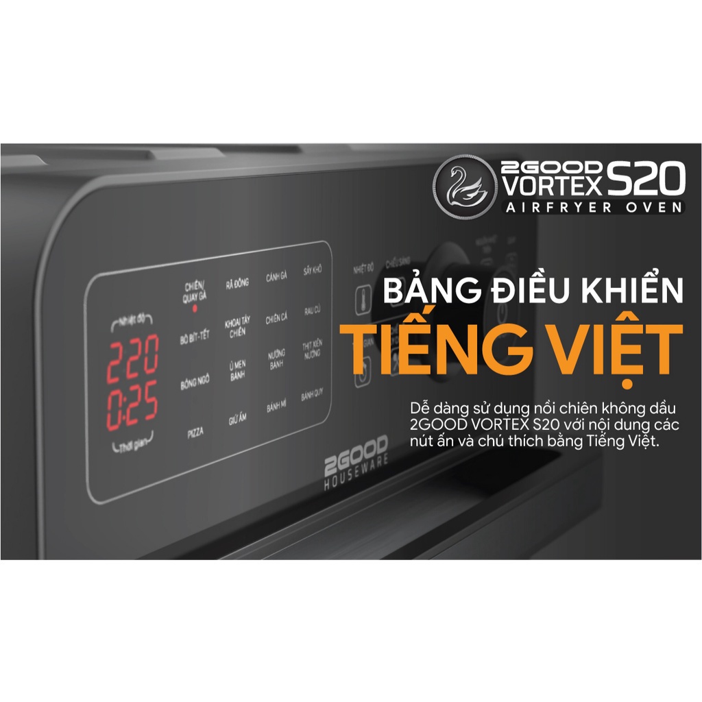 Nồi Chiên Không Dầu 2GOOD Vortex S-20 - Inox 304 - 15 Lít