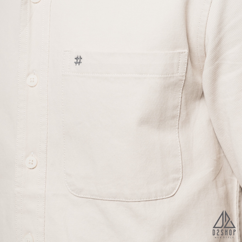 Áo sơ mi nam D2shop, áo sơ mi nam dài tay, vải xéo dày, đắp túi #, màu ivory