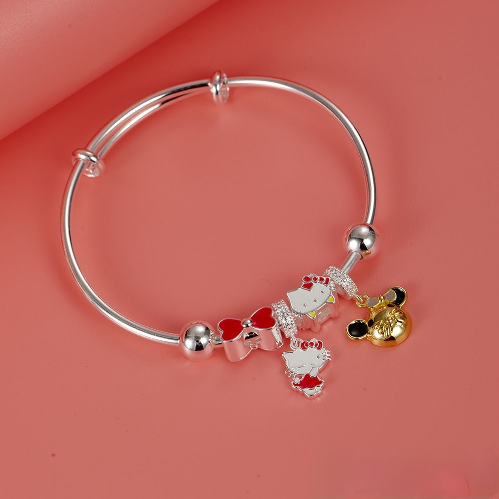 Vòng Tay Bạc Sterling 990 Xỏ Hạt Hình Hello Kitty Cung Hoàng Đạo Thời Trang Cho Cặp Đôi