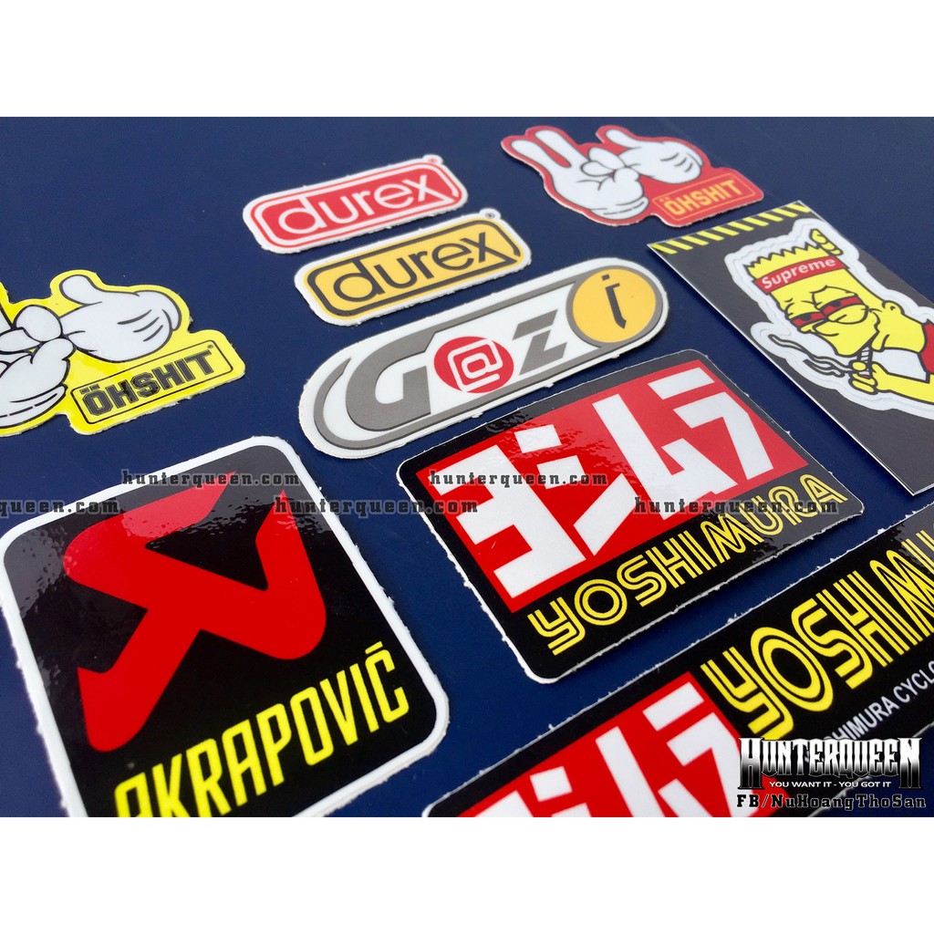 Bộ 9 logo đỏ vàng, decal dán xe máy, nón bảo hiểm... Sticker chống nước, bền màu. Hình dán
