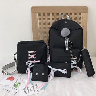 [CÓ HÌNH THẬT] Set Balo 5 món phối dây nơ CAO CẤP