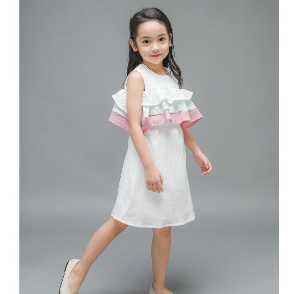 Váy trắng Papa phối bèo sát nách Lovekids - LK0253