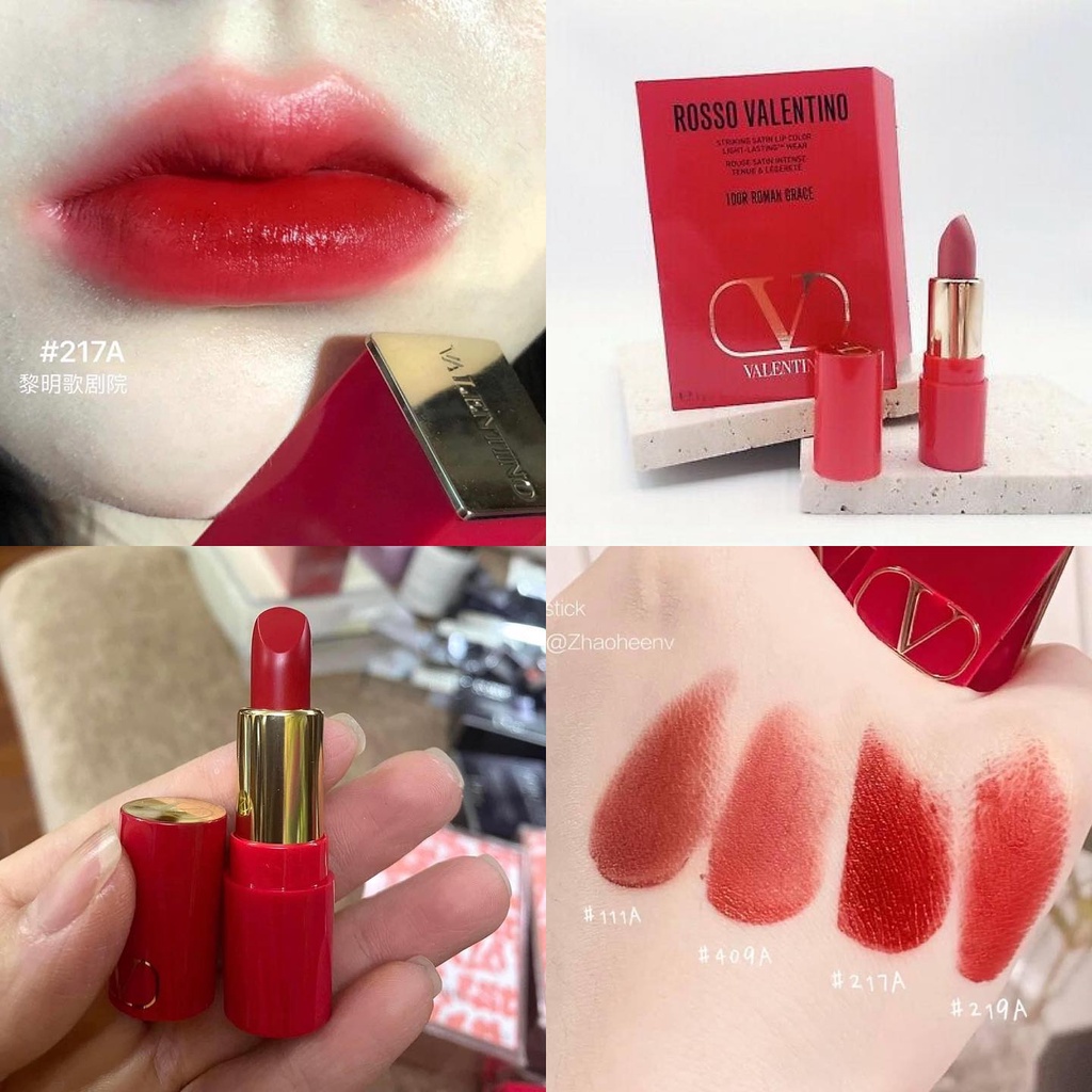 Son Rosso Valentino Satin Lipstick Mini 1g - 100r Roman Grace - 217A Ethereal Red