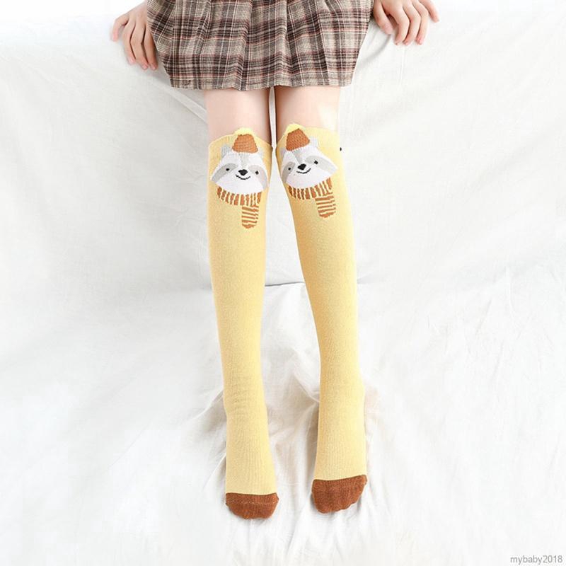 Vớ Cotton Thoáng Khí Dài Ngang Gối In Họa Tiết Hoạt Hình Dễ Thương Cho Bé Gái