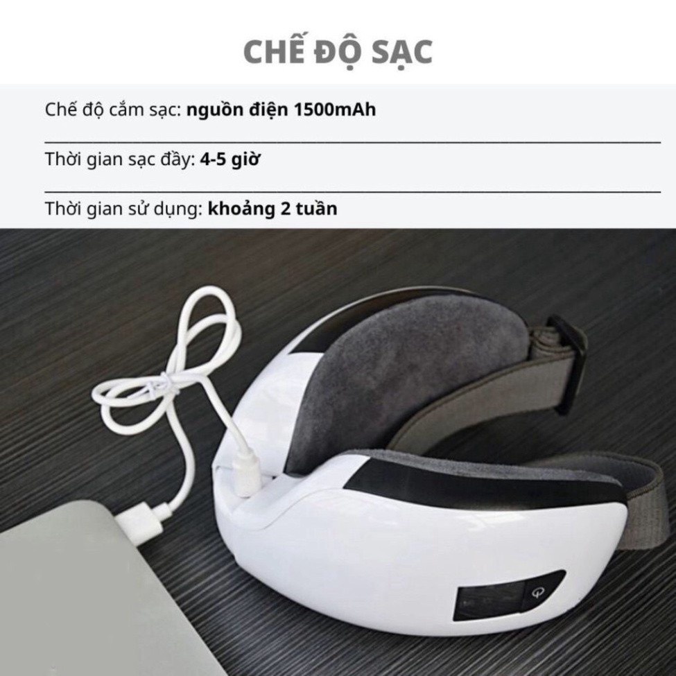 Máy massage mắt loại cao cấp nghe nhạc bluetooth có túi khí matxa bằng rung tần và nhiệt độ giảm thâm quầng xoa dịu