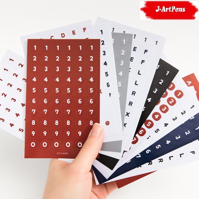 (NEW) Set Sticker Dán Chữ và Số Kèm Giấy Ghi Chú Gird - Dot - Line - Blank - Nhiều Màu (Xanh - Đỏ - Đen - Ghi)