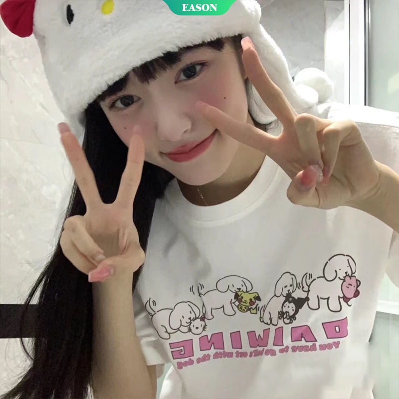 Sanrio Áo Thun Tay Ngắn In Họa Tiết Hoạt Hình Kirby Kuromi Và Pikachu Dễ Thương Thời Trang Mùa Hè Cho Nữ 2022