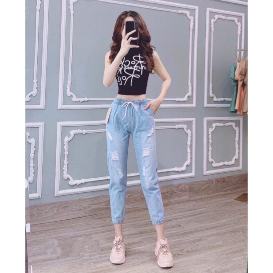 Quần Jean Baggy Nữ Bo Chun Màu Nhạt ! ☑️
