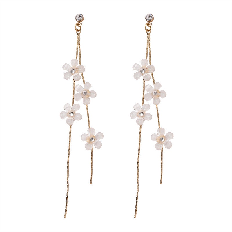 Bông Tai Hình Giọt Nước Phối Tua Rua Màu Trắng Thời Trang Phong Cách Hàn Quốc Cho Nữ