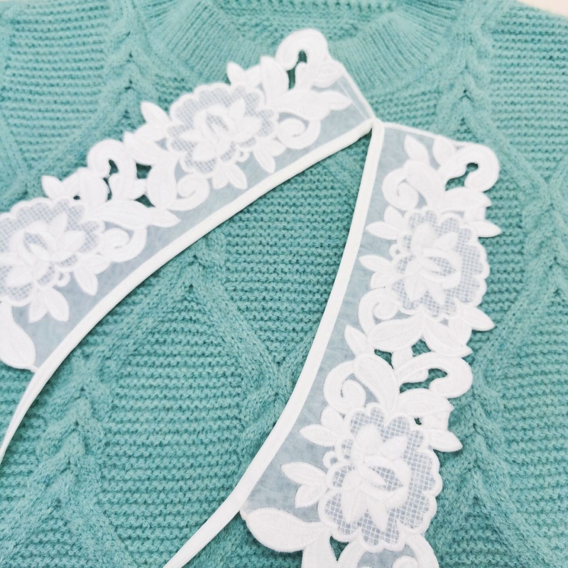 Khăn Choàng Cổ Màu Trắng Thêu Họa Tiết Hoa Lá Xinh Xắn Thời Trang Cho Nữ DIY