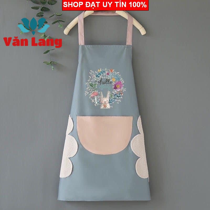 Tạp dề hình hoa thỏ chống nước có túi và lau tay 70 x 70 cm