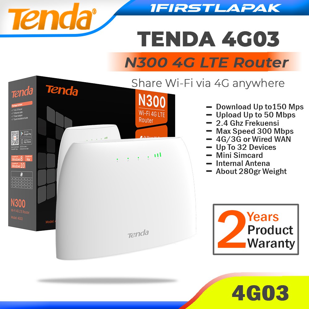 Bộ Phát Wifi 4G Tenda 4G03 Chuẩn N300 dùng Sim 4G - Hàng Chuyên Dụng Hỗ Trợ 32 User Kết Nối