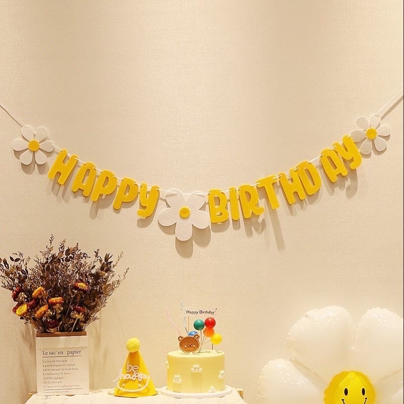 [New Trend] Dây chữ Happy Birthday vải dạ hình hoa cúc mẫu mới, phong cách Hàn Quốc