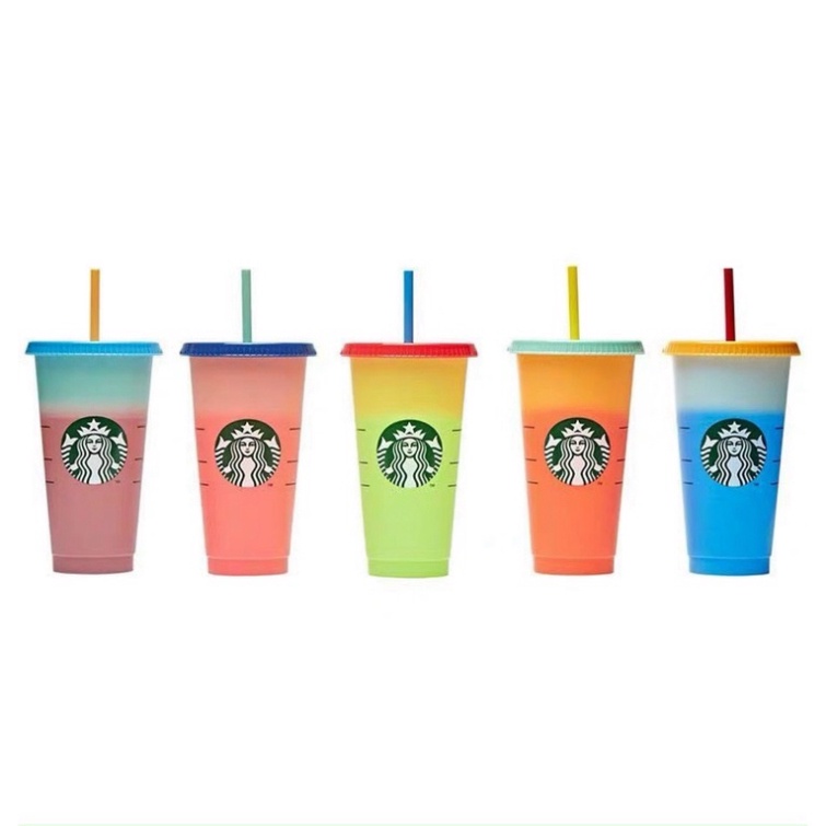 Sét 5 Ly Đổi Màu STARBUCKS 🍒FREESHIP🍒Cốc Nhựa 5 Màu 710ml Giữ Nhiệt Có Thể Tái Sử Dụng