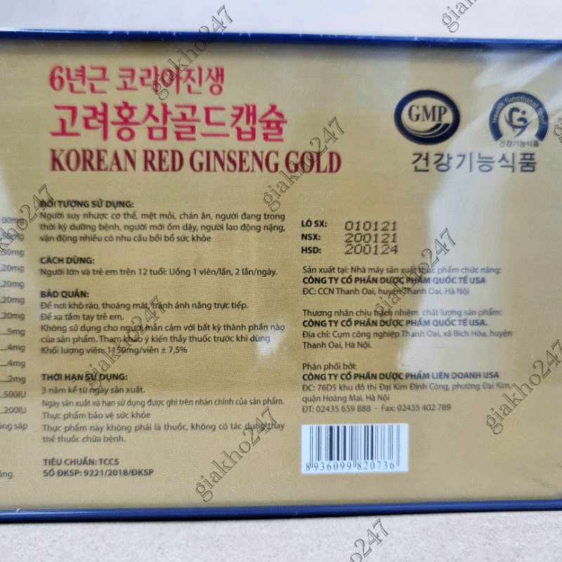 Viên bổ Korean Red Ginseng Extract Gold giúp bồi bổ cơ thể, ăn ngủ ngon, cho người suy nhược cơ thể