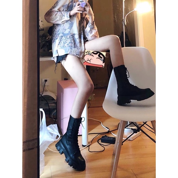 Giày boots nữ siêu cao cổ dây buộc kết hợp khoá kéo Cao Cấp 1900 - bốt nữ cổ cao Hàn Quốc độn đế 2 màu siêu xinh | BigBuy360 - bigbuy360.vn