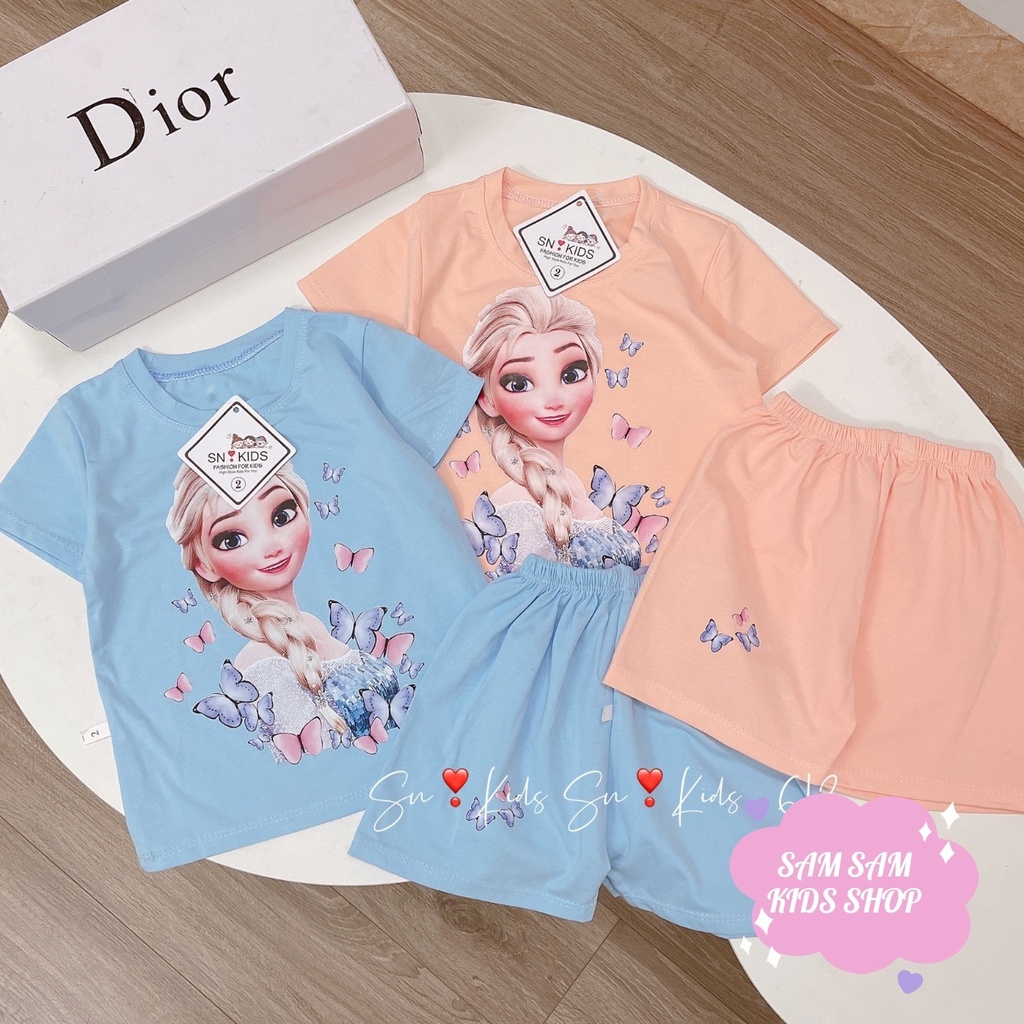 Đồ Bộ thun cotton cho bé gái in hình elsa size từ 10kg đến 22kg