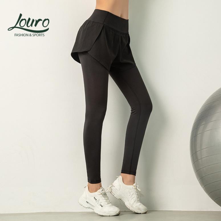 Đồ tập gym nữ Louro QL52, kiểu quần tập gym nữ có quần short liền, vải co giãn 4 chiều, thoáng mát !