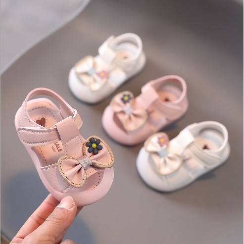 Quảng châu loại 1_Sandal nơ tập đi siêu xinh bé gái đế mềm chống trượt chống vấp 0-2 tuổi