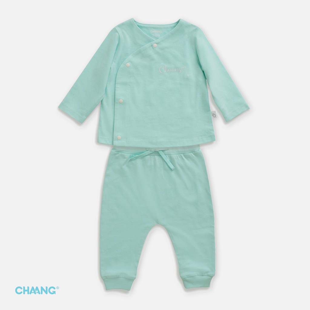 Set Bộ Dài Tay Cúc Chéo Cho Bé CHAANG Garden Xanh Babychum.68