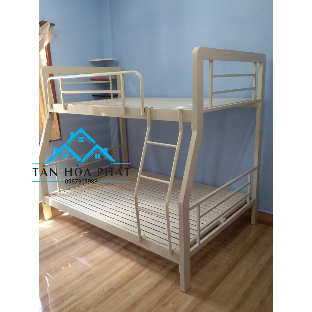 Giường sắt tầng hộp vuông sắt 4x8 kích thước 1M2 X 1M4 và màu sắc (kem và hồng)