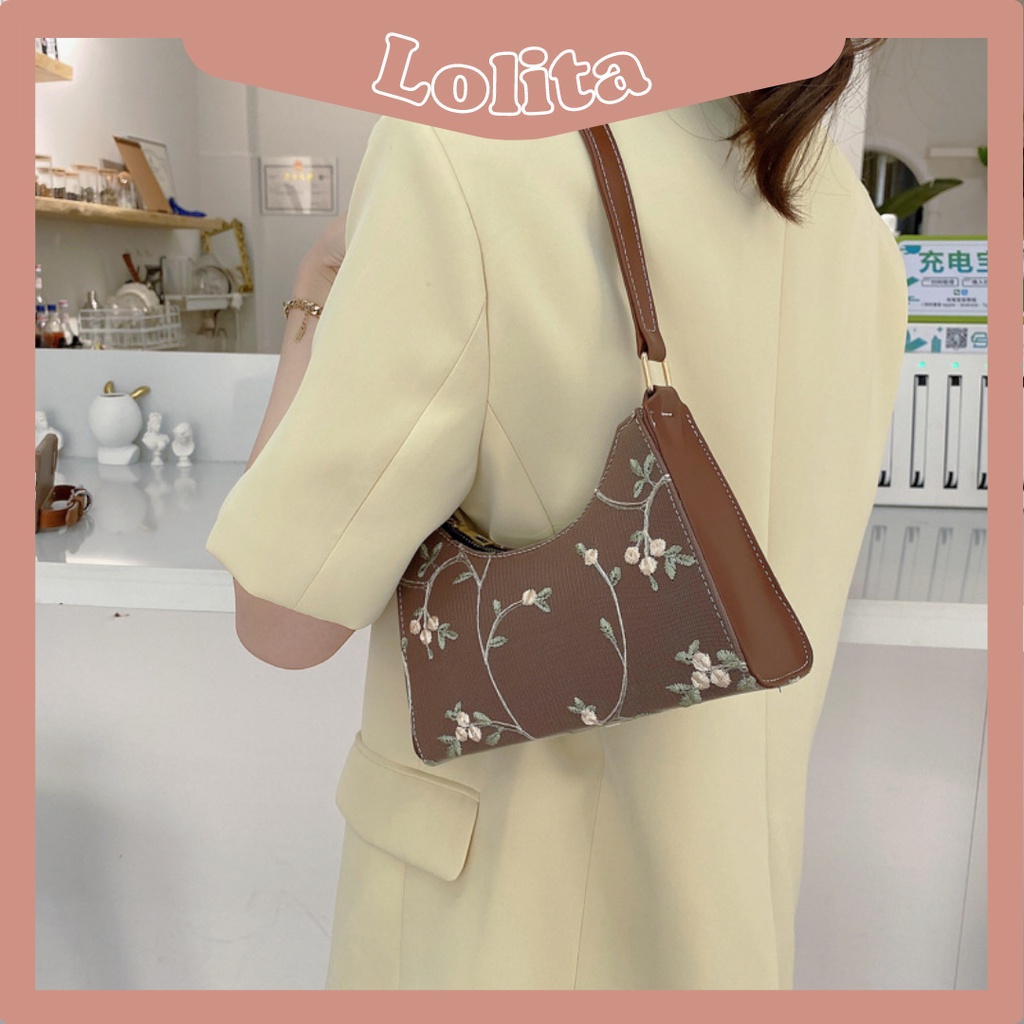 Túi Xách Nữ Kẹp Nách Đeo Vai LILAS Baggu Thêu Hoa Vân Nổi