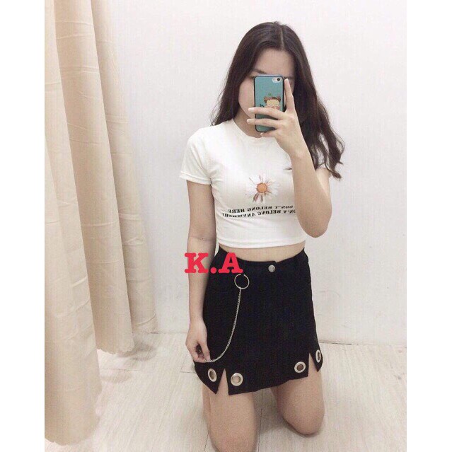 áo thun nữ croptop tay ngắn cổ tròn ôm body  cực xinh B41