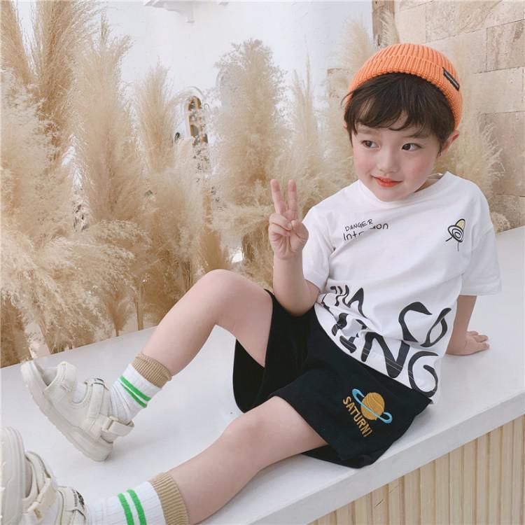 Bộ Áo Thun Cotton Tay Ngắn Kèm Quần Ngắn Phong Cách Hàn Quốc Thời Trang Mùa Hè Mới Cho Bé Trai