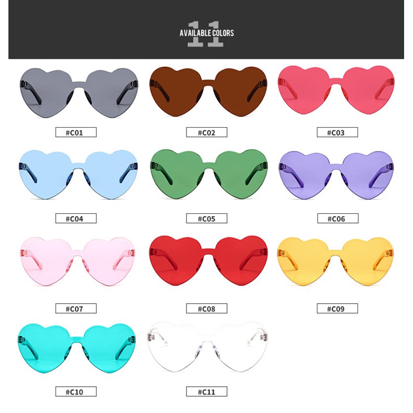 Kính mát gọng trái tim sành điệu độc đáo nhiều màu sắc thời trang