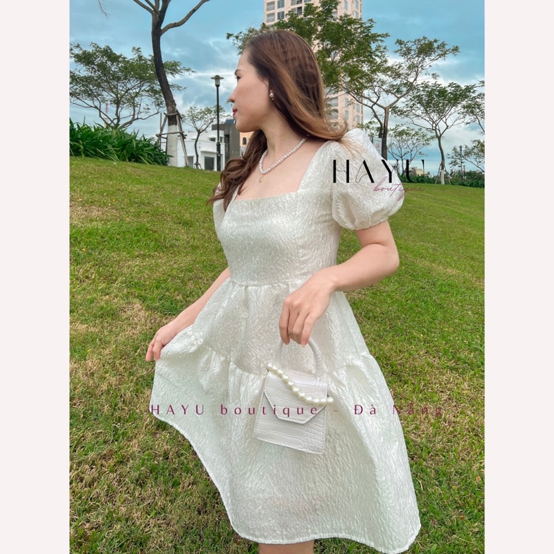 Váy Babydoll tay bồng công chúa Vintage, váy cổ vuông tay bồng cách điệu hở lưng buộc dây cao cấp [BB02] | BigBuy360 - bigbuy360.vn
