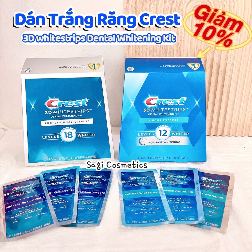 Miếng dán trắng răng Crest Professional Effects / 1Hour Express