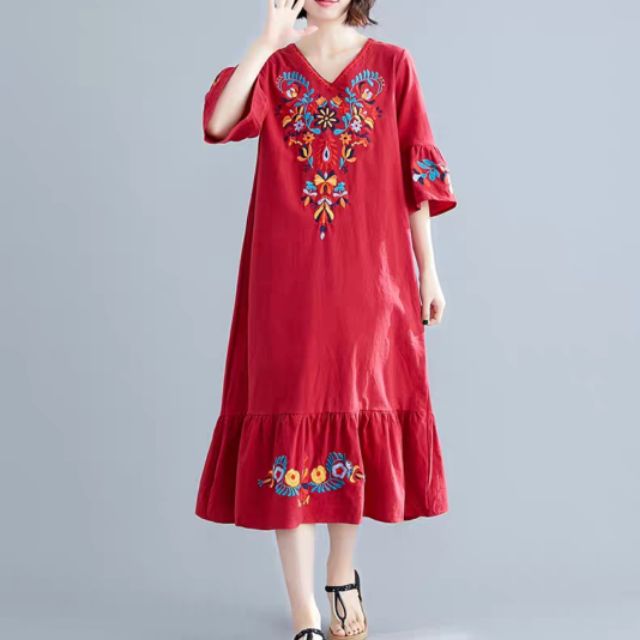 Đầm thêu maxi đuôi cá