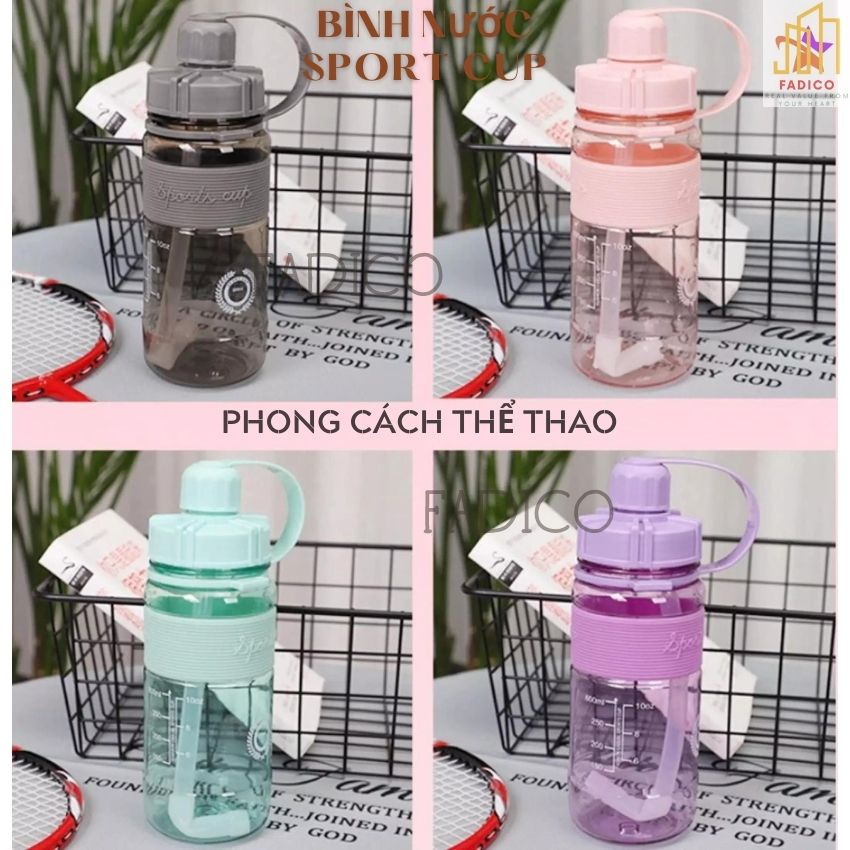 [HCM]Bình Nước Sport cup Phong Cách Thể Thao Có Ống Hút và Dây Đeo Tiện Lợi Dễ Thương, bình nước kute-FADICO
